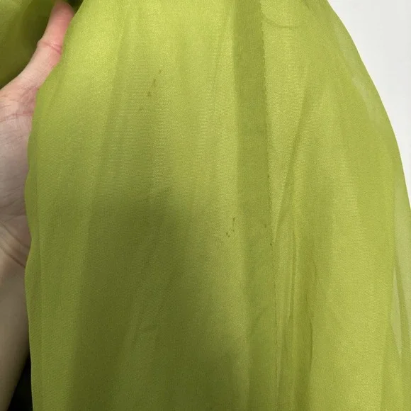 Vintage Green Ruffled Flowy Long Maxi Dress Flutter Fleece Sheer Chiffon Prom - Picture 8 of 15